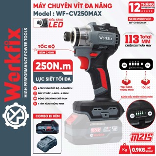 Thân máy chuyên vít không dây WORKFIX WF-CV250MAX, Không chổi than 250Nm, 4 Tốc độ, 4 Tính năng thông minh