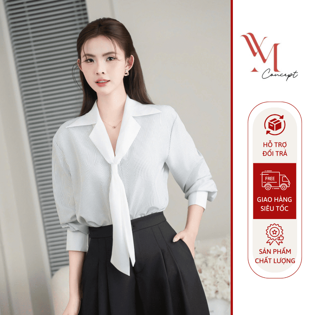 YM Concept Áo Sơ Mi Sọc Phối Cổ Trắng Thanh Lịch Và Thời Thượng Cho Nàng Công Sở A1452