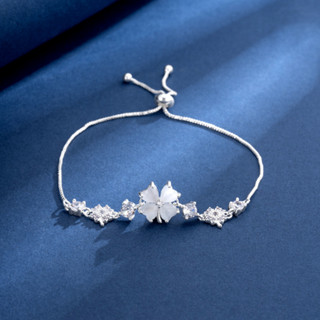 Lắc tay nữ THE SKY dây rút mặt cỏ 4 lá đính đá siêu xinh