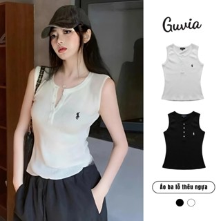 Áo Thun Ba Lỗ Cài Nút Thêu Ngựa Guvia, Áo Baby Tee Sát Nách Chất Gân Co Giãn, Form Xinh ADD124