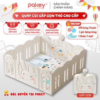 Quây Cũi Nhựa Gấp Gọn Pakey Thỏ Cao Cấp TẶNG KÈM 100 Bóng + Giỏ Bóng + Chong Chóng, Quây Nhà Banh Chính Hãng Cho Bé