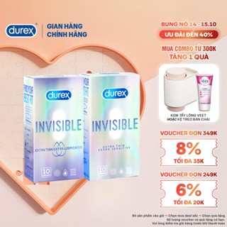COMBO DUREX INVISIBLE LUBRICATED và DUREX INVISIBLE EXTRA THIN EXTRA SENSITIVE (10 BAO/HỘP; 52MM)