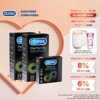 Bộ bao cao su Durex Performa kéo dài thời gian size 52mm, 2 hộp 12 bao và 1 hộp 3 bao
