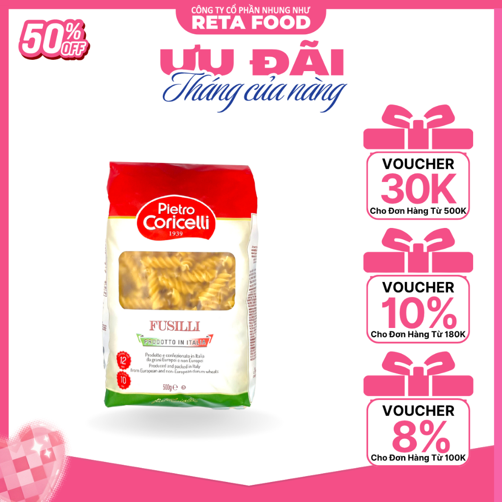 Nui Ý Pietro Coricelli Fusilli Pasta (Nui Xoắn)/Nui Ý Elbows Pasta (Nui Con Sò) 500gr