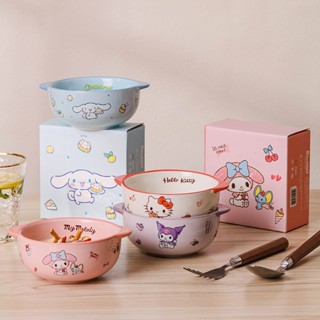 【Chính Hãng Sanrio】 Tô sứ hai tai dễ thương Hello Kitty My Melody Kuromi Cinnamoroll – chống bỏng, tô mì/tô súp hoạt