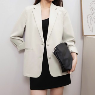 Áo blazer nữ áo vest nữ KHÀN màu kem tà bầu basic chất hàn châu áo khoác công sở tay dài 1 lớp phong cách Hàn Quốc