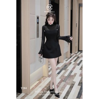  Set Váy Yếm Tiểu Thư MEDECHILL Áo Lưới Tay Dài Phối Lông Đính Đá Váy 2 Dây Ngắn Mặc Mùa Thu Đông T284 