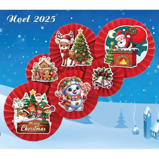  Set 6 Quạt Giấy Noel 30cm Trang Trí Giáng Sinh 2025 – Decor Nhà Cửa Văn Phòng,Tiệm Cafe Tặng Kèm Sticker Noel & Keo Dán 