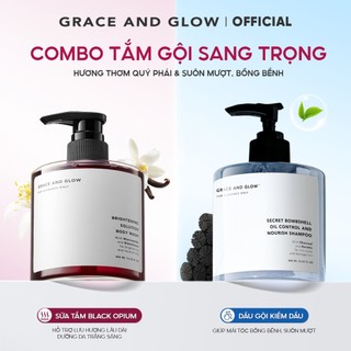  Combo dầu gội và sữa tắm Grace and Glow dầu gội oil control 400ml + sữa tắm Niacinamide lưu hương lâu thơm 400ml 