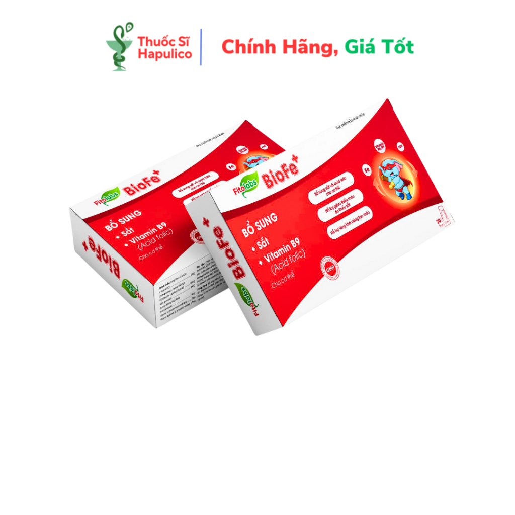 Sắt BioFe+ Fitolabs Hỗ Trợ Bổ Sung Sắt, Vitamin B9 Cho Người Thiếu Máu, Mệt Mỏi – Hộp 20 ống