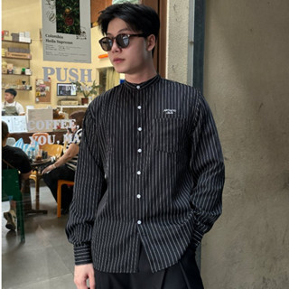 Áo Sơ Mi Cổ Tàu ARTGOD Tuytsi Kẻ Sọc In Chữ Phong Cách Dễ Mặc Nhà SIXHUMAN - HMA062 