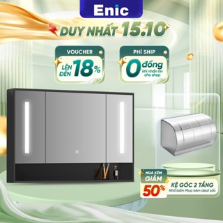 Tủ gương phòng tắm chất liệu gỗ ENIC T03-chống thấm chống ẩm,đèn LED chiếu sáng