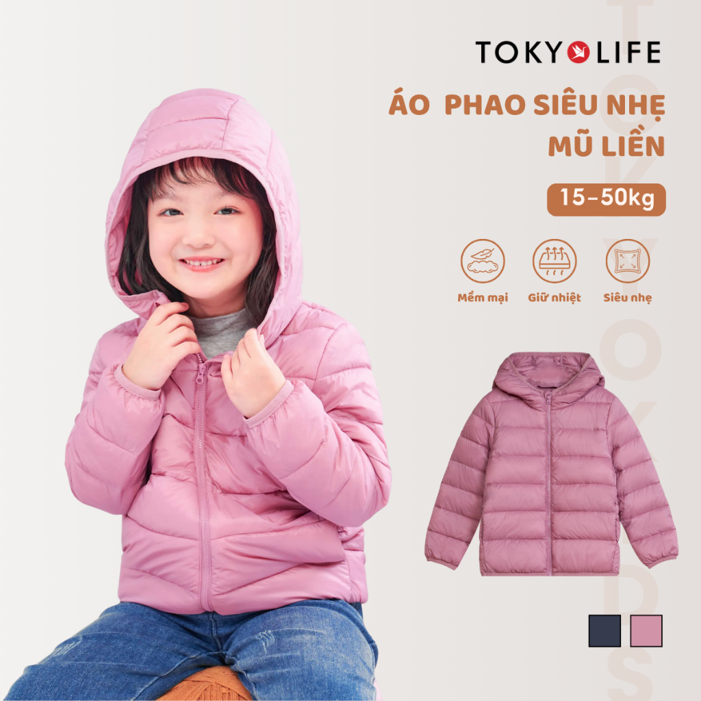 Áo khoác phao siêu nhẹ cho bé TOKYOLIFE áo phao mũ liền siêu ấm không dồn bông 40000078