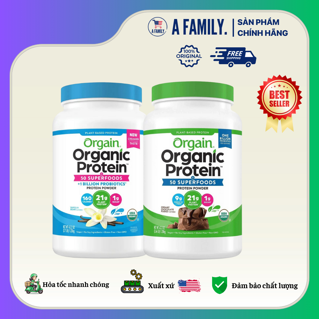 ( DATE 06/27 ) Bột Orgain Protein Organic - Sữa hữu cơ thực vật SuperFood Protein Powder 1200gr