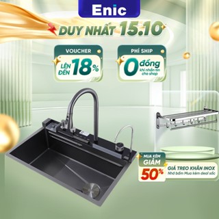 Bồn rửa chén thông minh Enic DK4 chất liệu inox 1 ngăn lớn, vòi phun thác nước hiện đại, màn hình LED