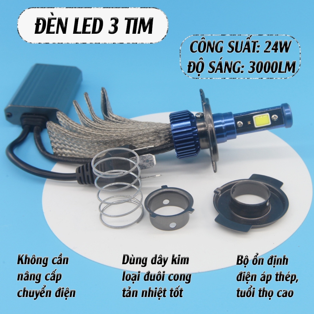 Đèn Pha Xe Máy 3 Tim và 2 Tim Tản Nhiệt Đuôi Cong Bền Bỉ Chất Lượng Đèn LED Xe Máy