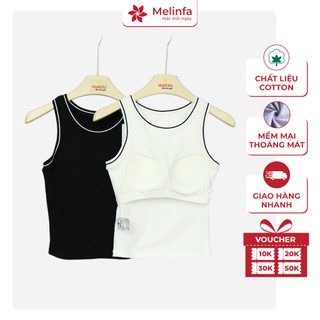   PREMIUM COTTON  Áo ba lỗ nữ có đệm ngực MELINFA vải Cotton tự nhiên thoáng mát trẻ trung mã VAA0588 