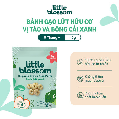 [HSD 10/2027] Bánh gạo lứt ăn dặm hữu cơ Little Blossom vị Táo & Bông Cải Xanh 40g cho bé 9 tháng+