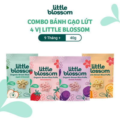 [HSD 10/2027] Combo 4 Bánh Gạo Lứt Ăn Dặm Hữu Cơ Little Blossom 40g (Vị Dâu, Táo&Bông Cải Xanh, Khoai Lang Tím, Bí Đỏ)