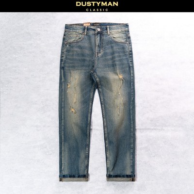 Quần Jean Nam Slim Fit Zaven Dustyman, Xanh Wash Rách Cổ Điển,Co Dãn Nhẹ, 611 Slim Fit