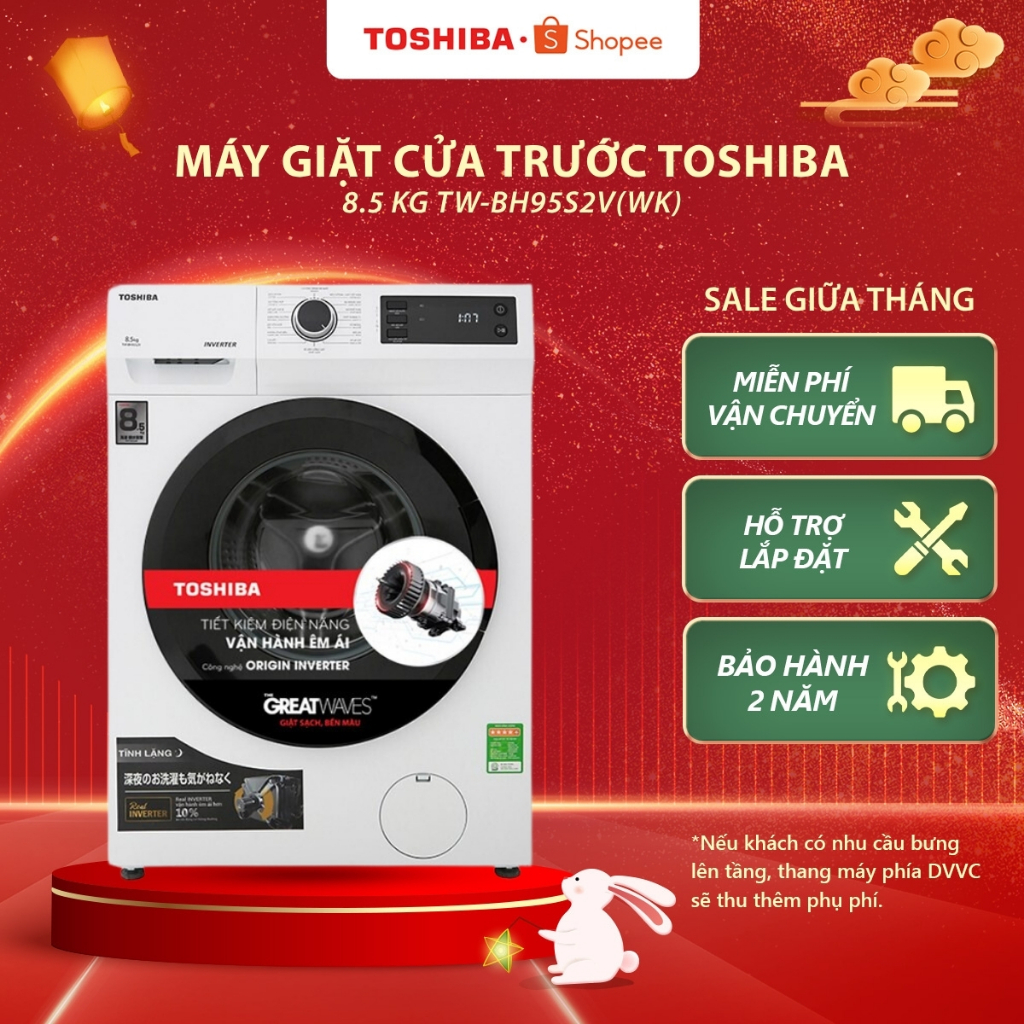 [Freeship + Lắp đặt - Tặng quạt] Máy giặt cửa trước Toshiba 8.5 kg TW-BH95S2V(WK) - Hàng bảo hành 24 tháng