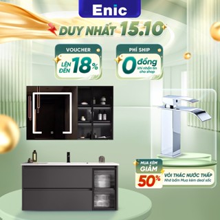 Bộ tủ lavabo và tủ gương phòng tắm Enic G32 -  đèn LED điều chỉnh độ sáng, bồn rửa gốm sứ chống trầy- Enic (Enic)
