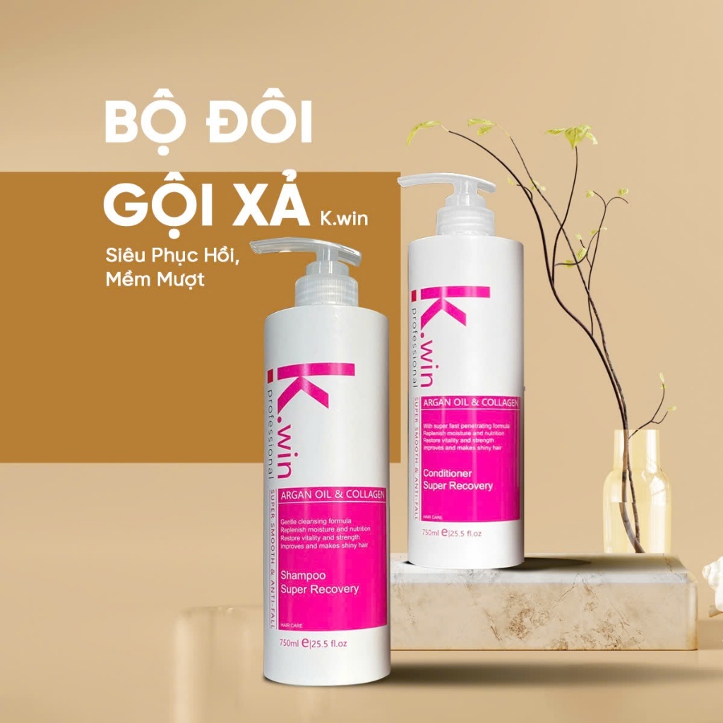 Dầu gội xả K.win siêu phục hồi mềm mượt, collagen, argan oil