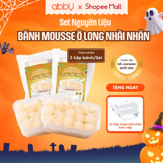 [ABBY] [TẶNG HỘP NHỰA] Set nguyên liệu làm bánh mousse ô long nhài nhãn - thành phẩm 3 hộp chữ nhật, thanh mát, ngọt dịu