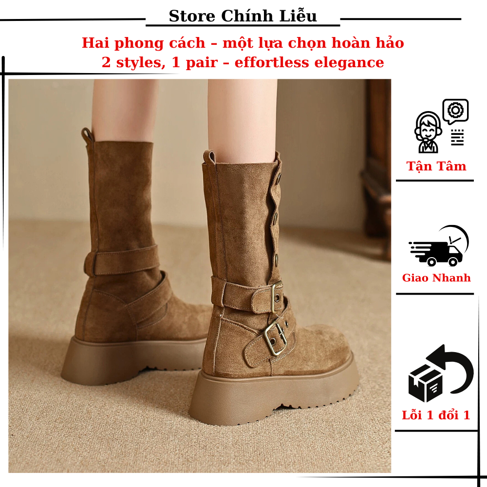 Bốt gập cổ khóa kim loại – đế độn thời trang | CL Store