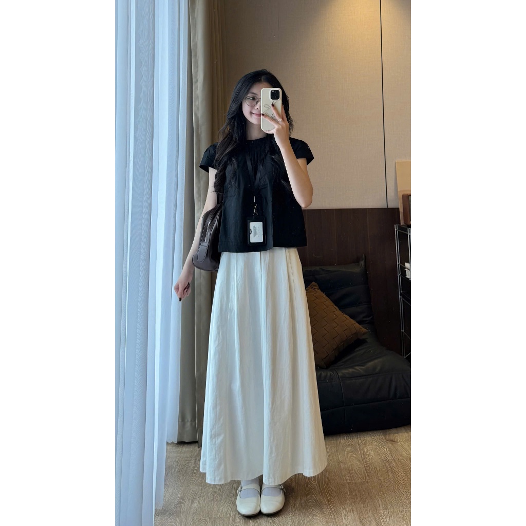 (ẢNH OLDSCHOOL) Chân váy kaki thô basic dáng dài xếp ly vintage CV5169 | BigBuy360 - bigbuy360.vn