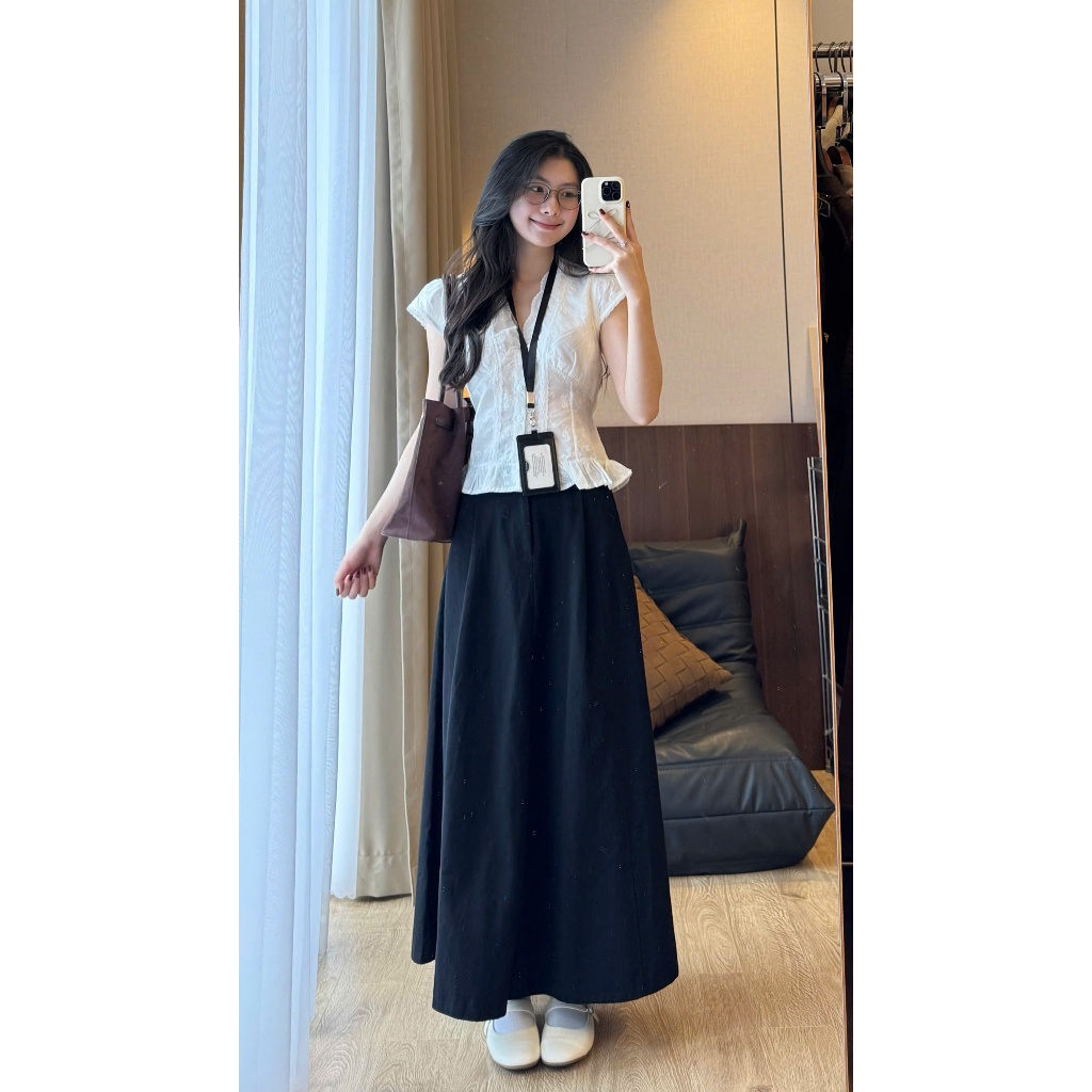 (ẢNH OLDSCHOOL) Chân váy kaki thô basic dáng dài xếp ly vintage CV5169 | BigBuy360 - bigbuy360.vn