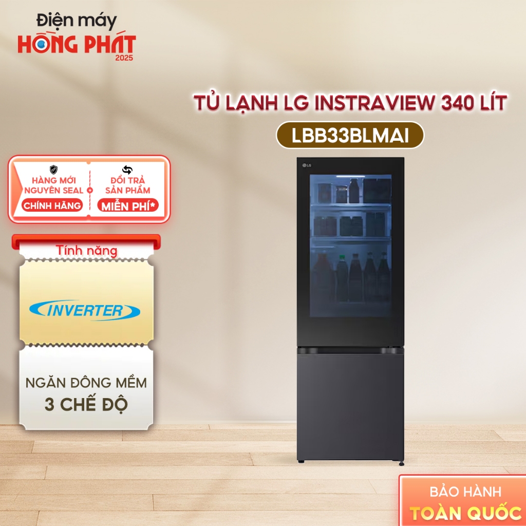 LBB33BLMAI | Tủ lạnh LG ngăn đá dưới 340L InstaView LBB33BLMAI [Freeship HCM]