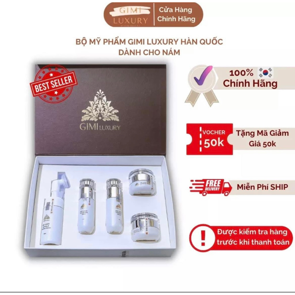 Gimi Luxury ( Không Hộp ) Combo 5 Sản Phẩm  Kem Nám,Tàn Nhan, Trắng da GiMi Luxury Hàn Quốc Sữa rửa 