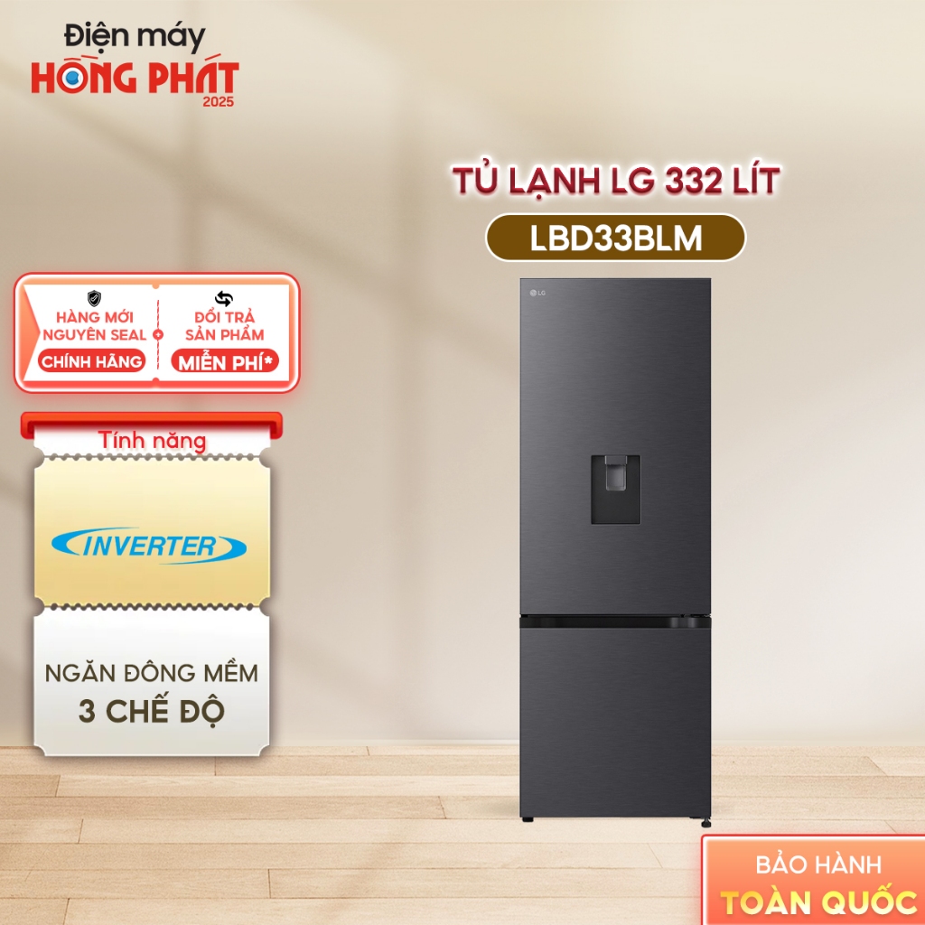 Tủ Lạnh LG Ngăn Đá Dưới Màu Đen 332L LBD33BLM - Không Gian Tủ Lạnh Rộng Rãi