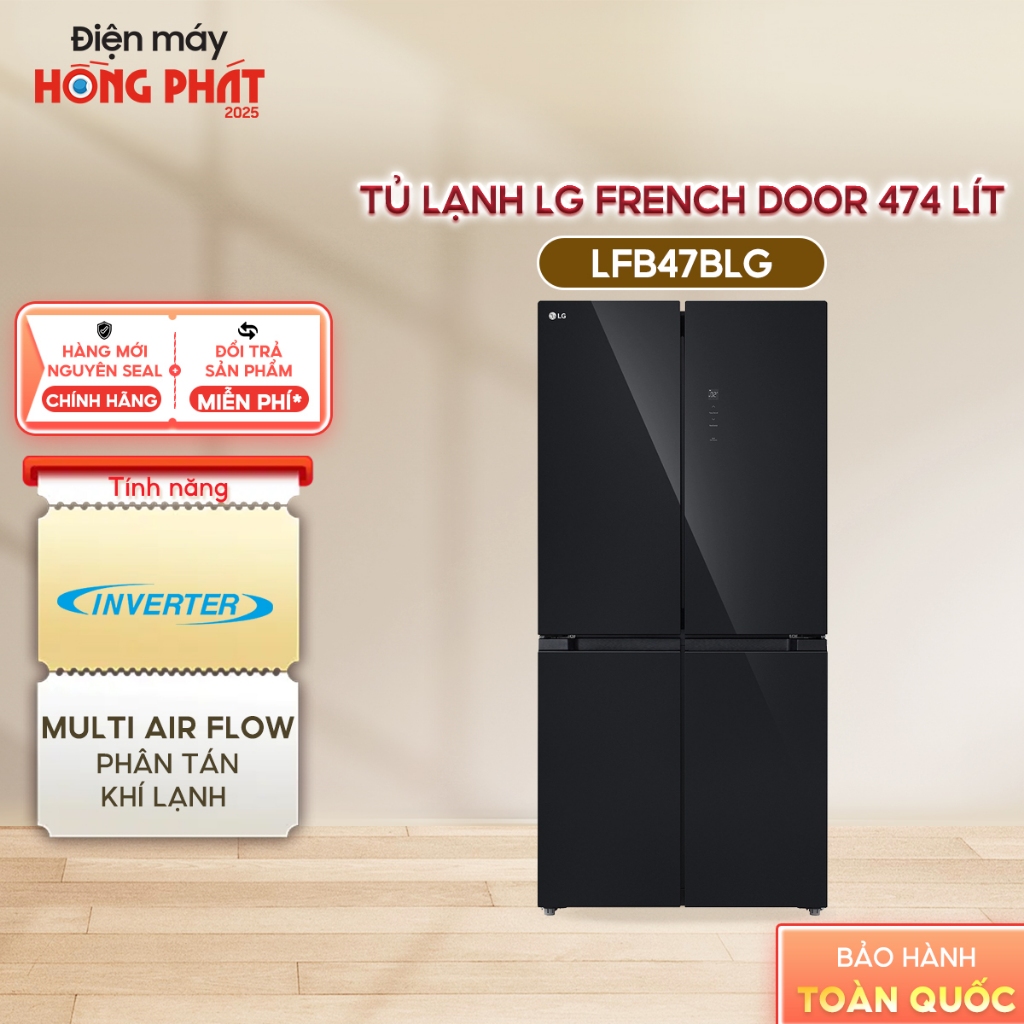 [Freeship HCM/Cần Thơ] - Tủ lạnh LG French Door Mặt Gương Màu Đen 474L LFB47BLG