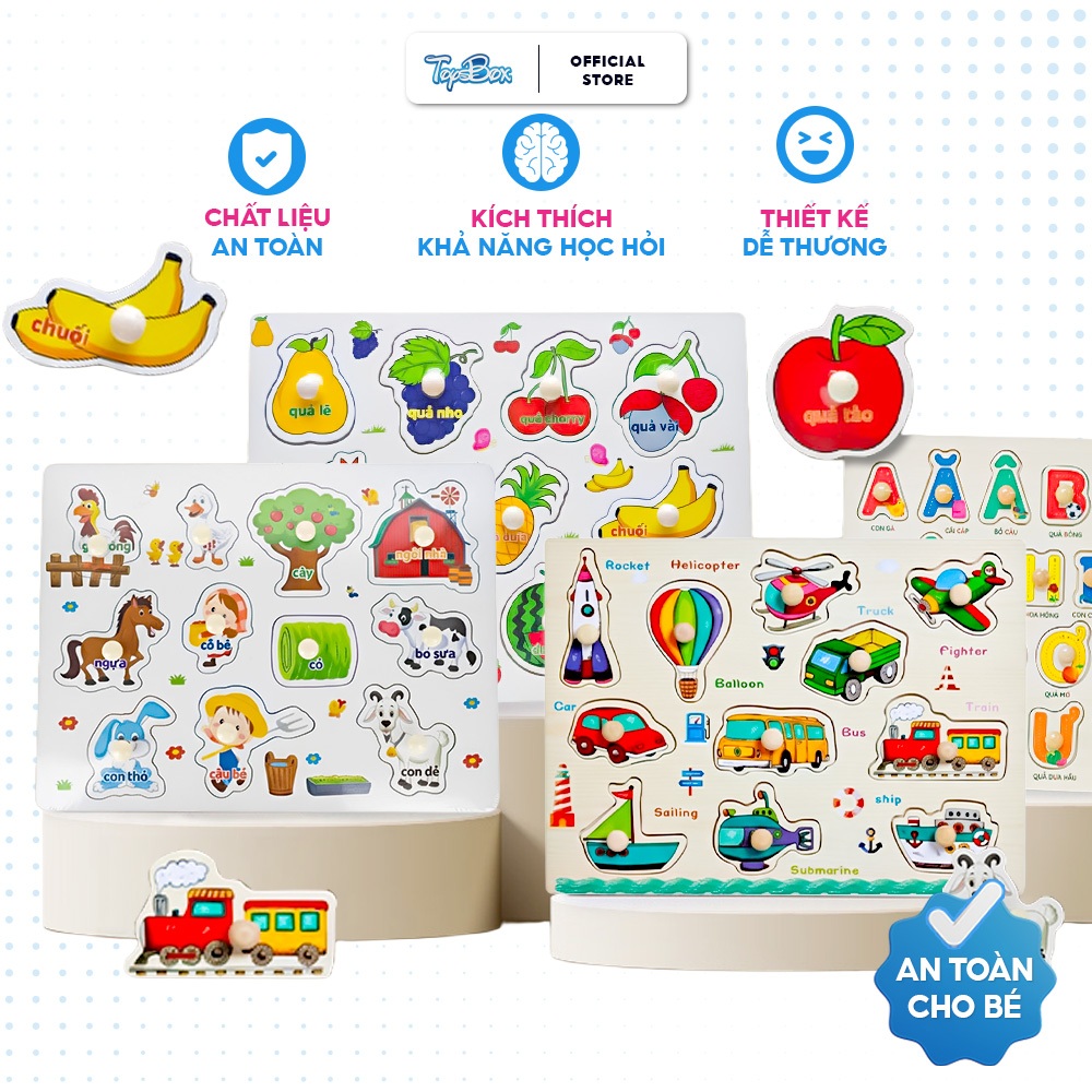 Tranh Núm Gỗ Nhiều Chủ Đề, Bảng Ghép Hình Núm Gỗ Trái Cây, Động Vật, Đồ Chơi Giáo Dục Sớm Phát Triển Trí Tuệ Cho Bé