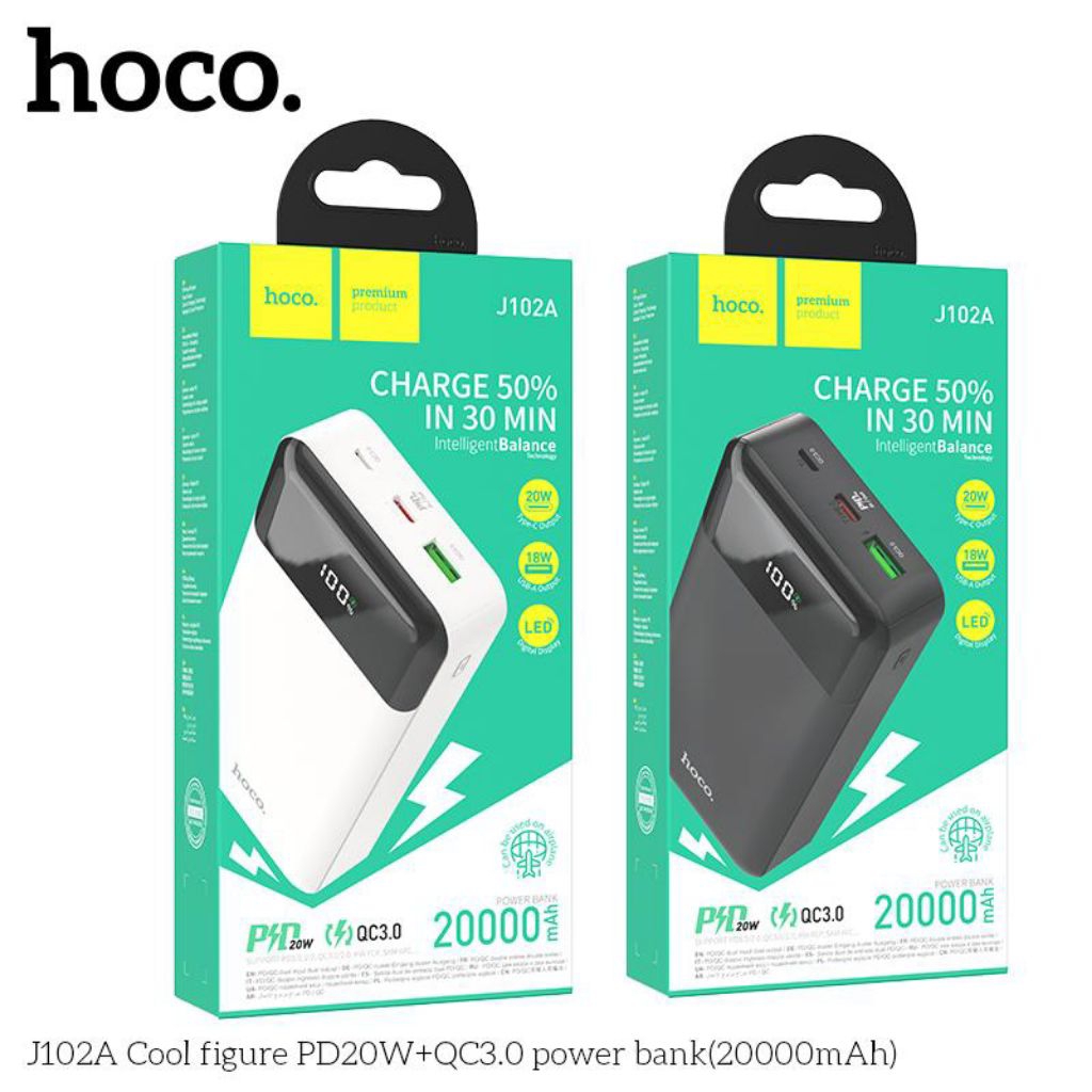 Pin sạc dự phòng Hoco J102A 20.000mah và J102 10.000mah  sạc nhanh PD20W/USB18W