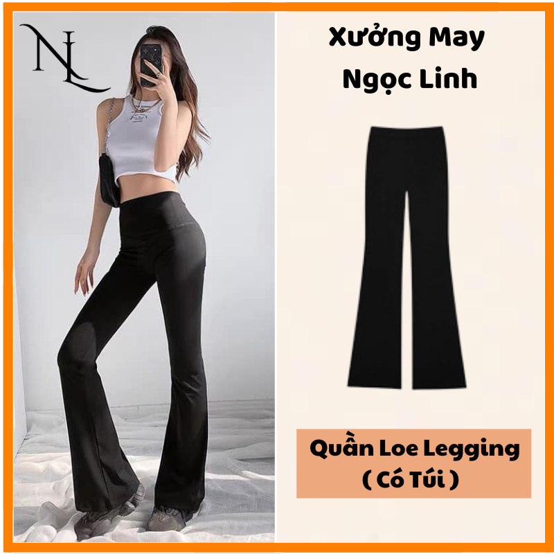 Quần Legging Ống Loe Hack Dáng, Cạp Cao, Năng Động, Vải Cotton co giãn 4 chiều siêu thoải mái