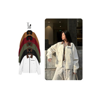  Áo Khoác Kaki Phối Cổ Nâu Kéo Khoá Form Suông Nam Nữ Unisex Top 