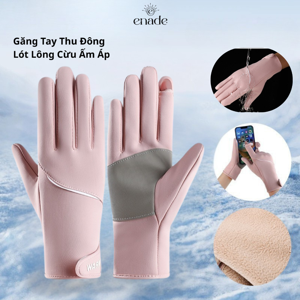 Găng Tay Mùa Đông Hở Ngón Lót Lông Cừu,Chống Thấm Sương,Mưa Nhỏ