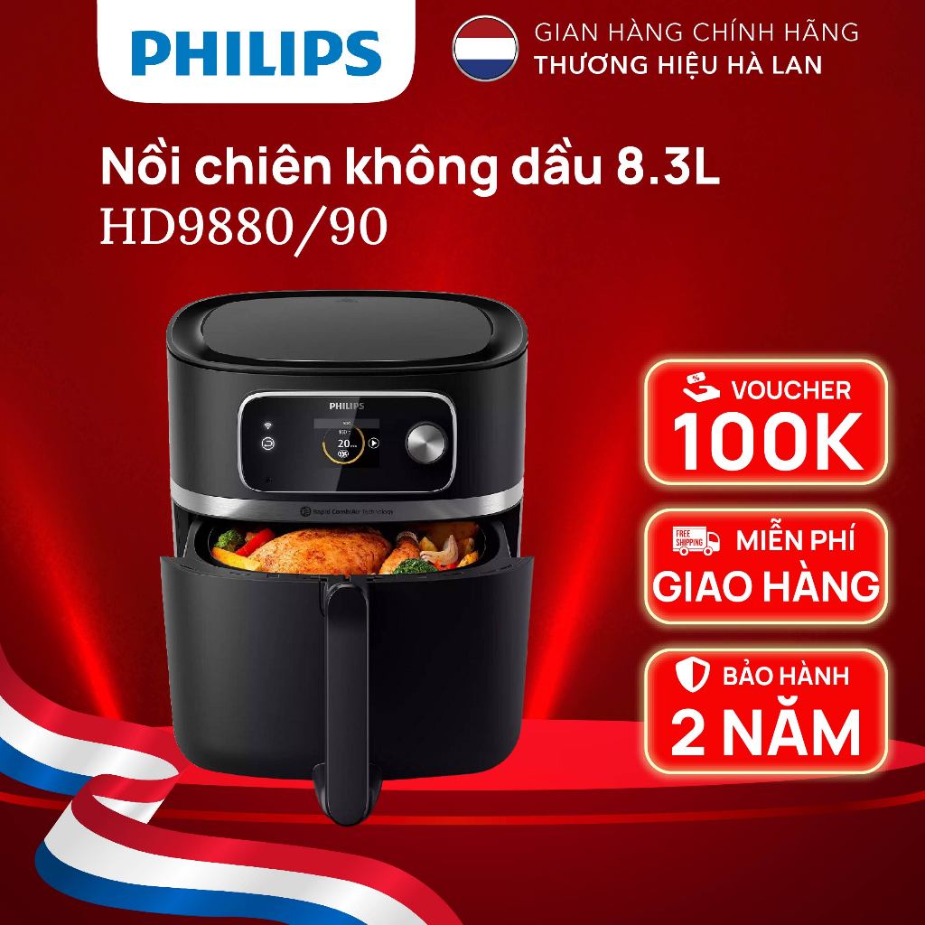 Nồi Chiên Không Dầu cao cấp Philips HD9880/90 XXL Connected |2000W - Hàng Chính Hãng