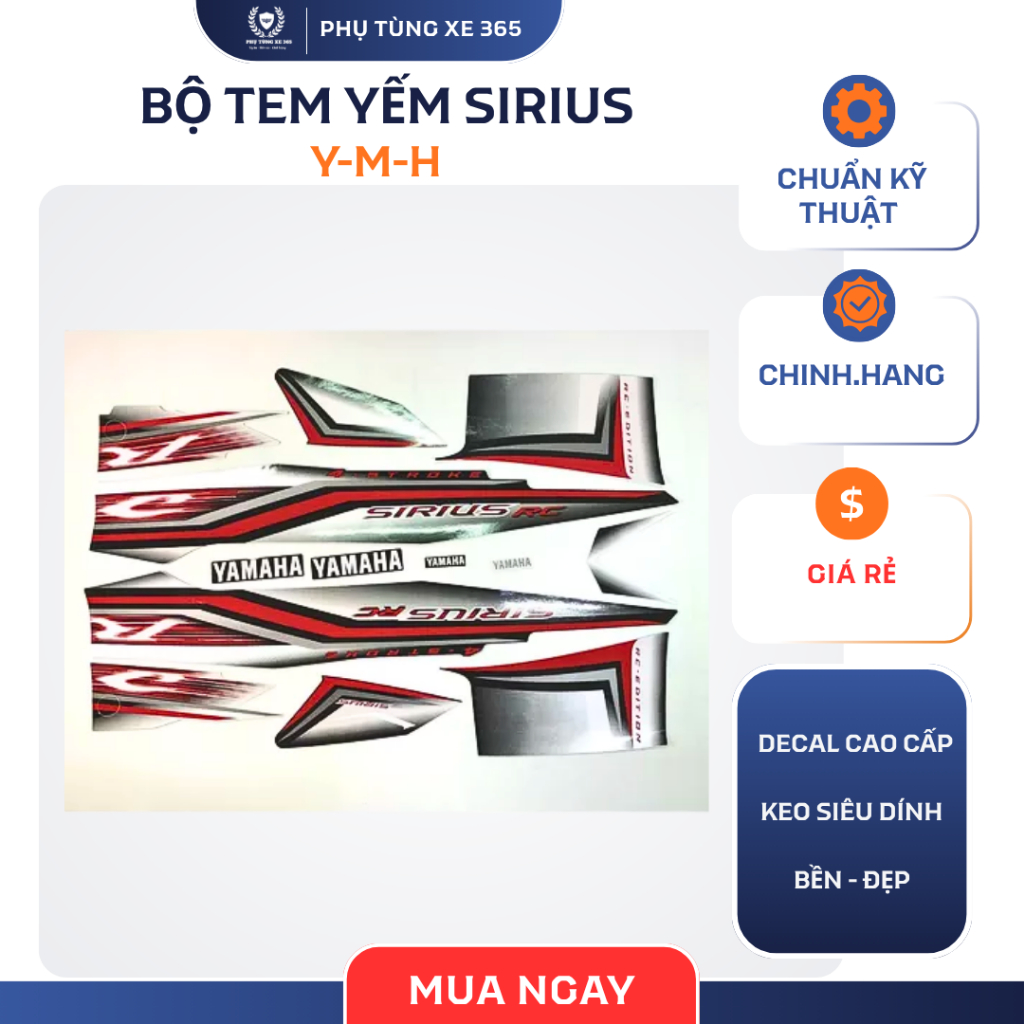 Bộ tem yếm Sirius đỏ đen Yamaha chính hãng