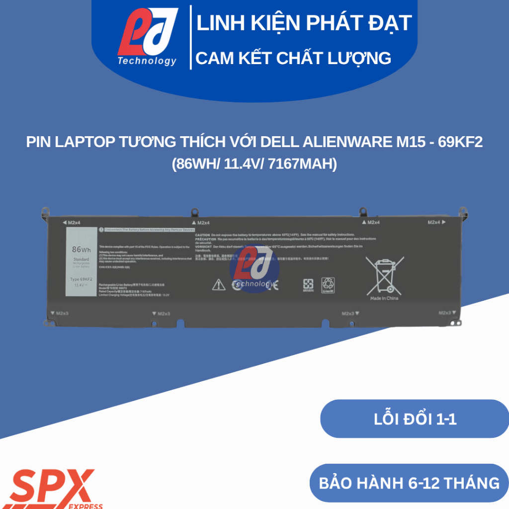 Pin Laptop Dell XPS/ Ins/ Precision – 69KF2 (Loại Zin) (86Wh/ 11.4V/ 7167mAh)