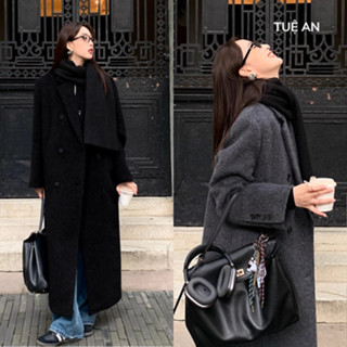  Áo khoác dạ len lông cừu màu xám cho nữ mới thu đông vải tuýt dáng dài vai thẳng cao phong cách Hepburn Q.Châu  TA453  