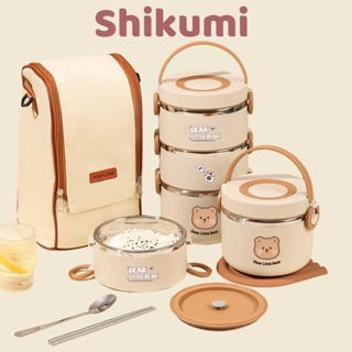  Cặp lồng đựng cơm giữ nhiệt Inox 304 lúa mạch SHIKUMI 1 2 3 tầng 4 lớp ruột Dear bear   Tặng kèm khay 2 ngăn + muỗng  