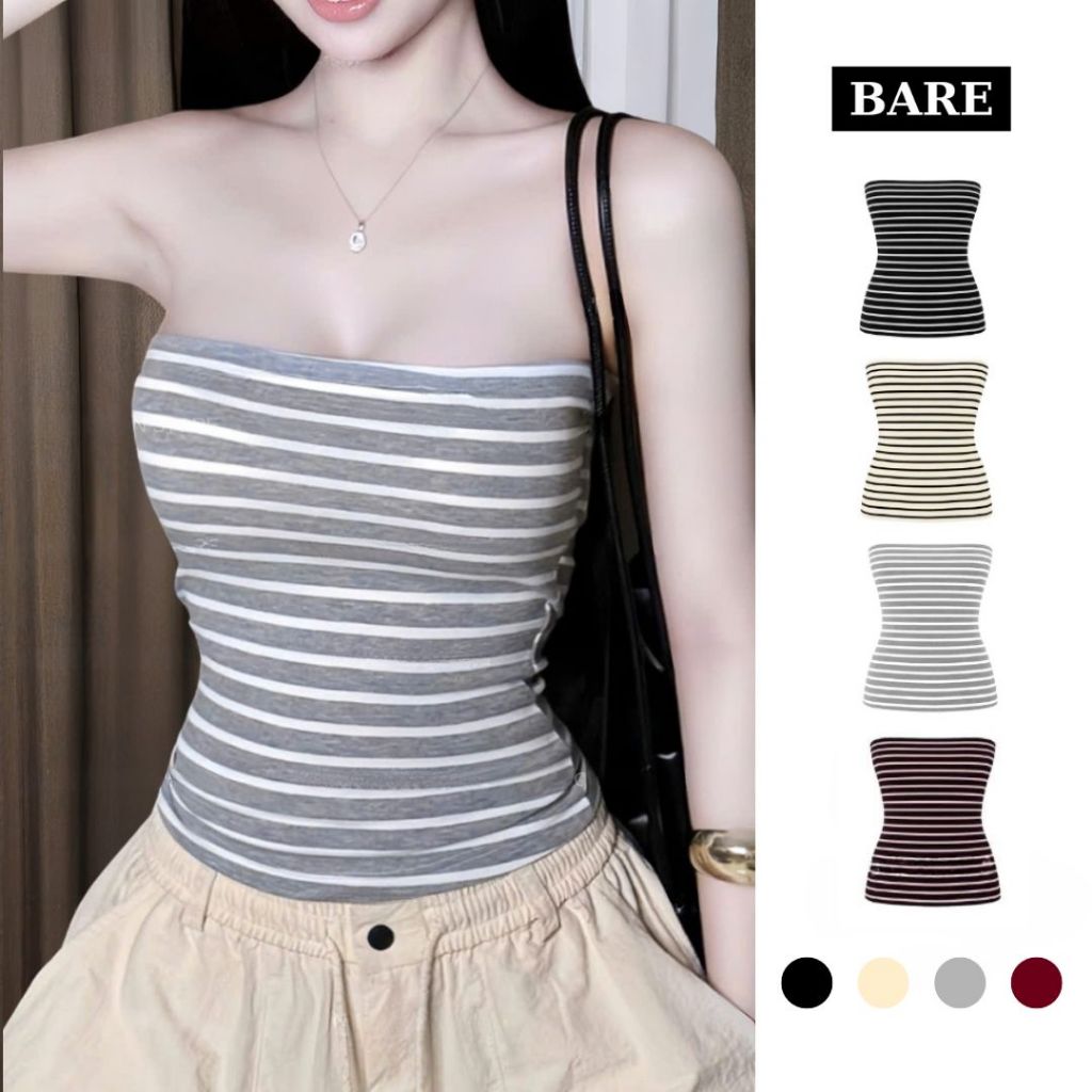 𝐁𝐀𝐑𝐄_Áo Ống Sọc Ngang Form Ôm Body Nữ, Thiết Kế Basic Trẻ Trung Vải Cotton Co Giãn Thoáng Mát_A723 | BigBuy360 - bigbuy360.vn