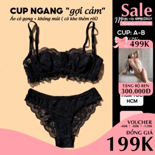EMILY | Set Đồ Lót Ren Đen Cup Ngang Áo Ngực Có Gọng Nâng Ngực Gợi Cảm Quần Lót Ren Gợi Cảm Mebra