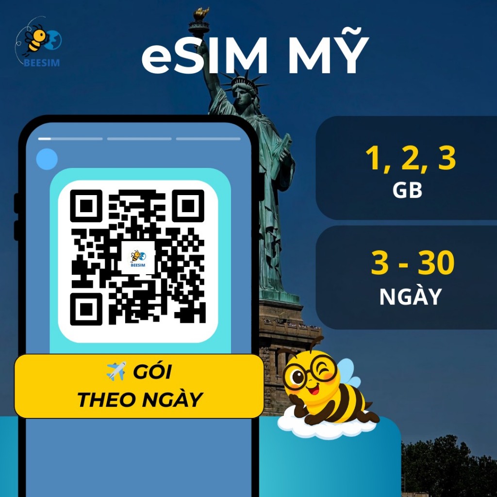 eSIM Du Lịch Mỹ (USA) | Gói Theo Ngày 1GB / 2GB / 3GB | Không Cần SIM Vật Lý
