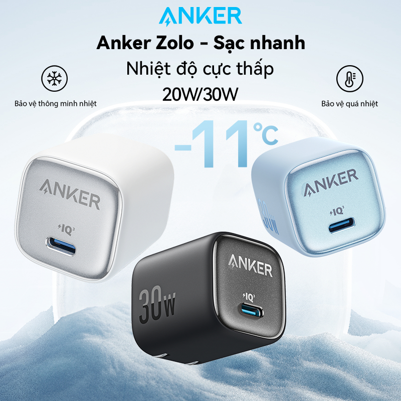 Củ Sạc GaN Anker Zolo 20W 30W PD Sạc Nhanh Không Nóng, Chân Gập Gọn