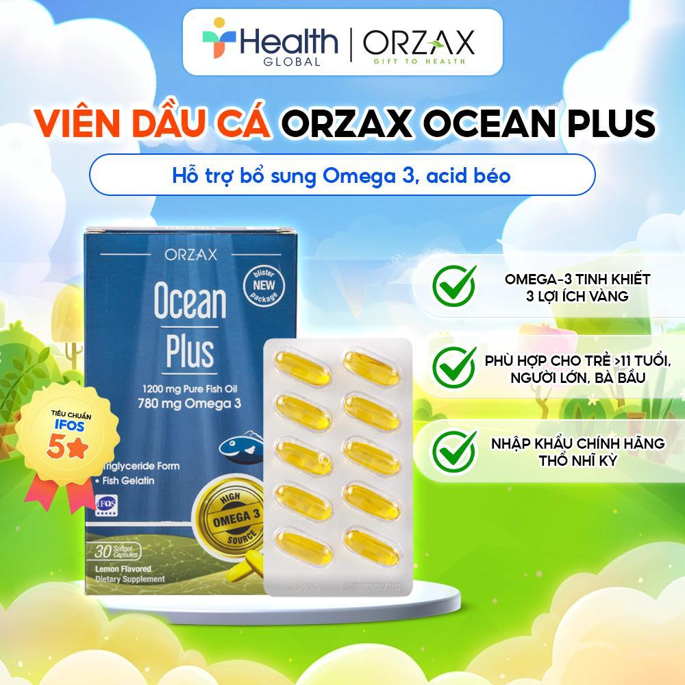 Viên dầu cá Orzax Ocean Plus - Bổ sung Omega 3, acid béo, tăng cường sức khoẻ tim mạch, bổ não